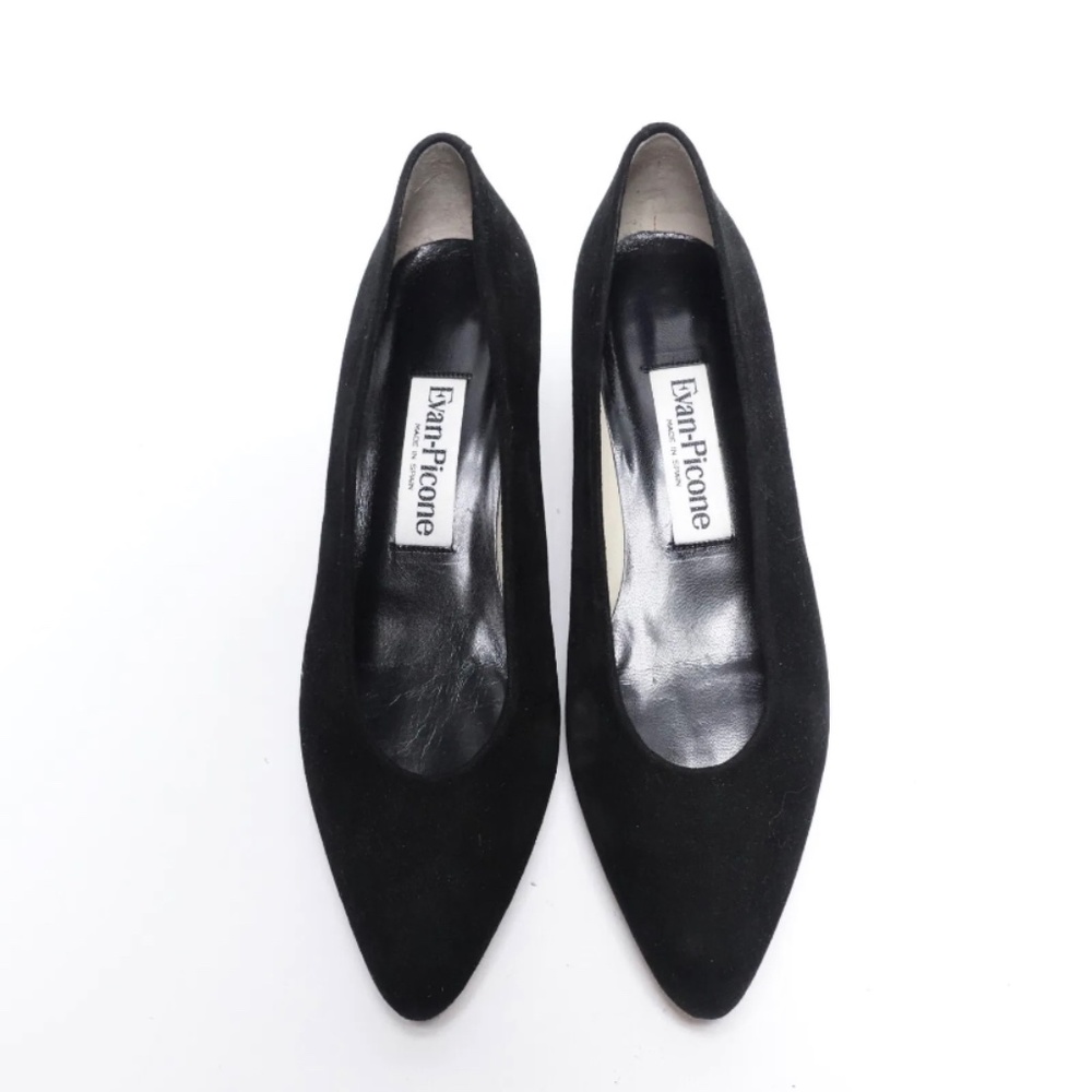 Evan Picone Womens Black Suede Pump Dress Shoe Low Block Heel Formal Size 8.5M